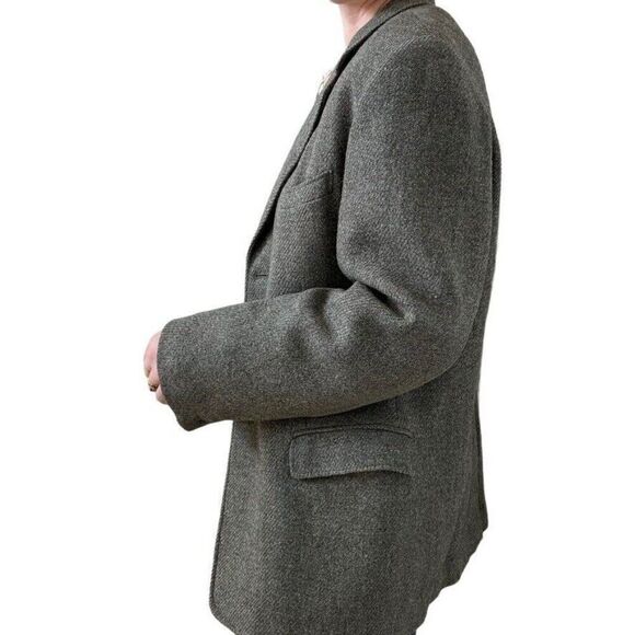 Vintage 1950s Harris Tweed Green Wool Scottish Dark Academia Blazer 40R - Picture 6 of 11